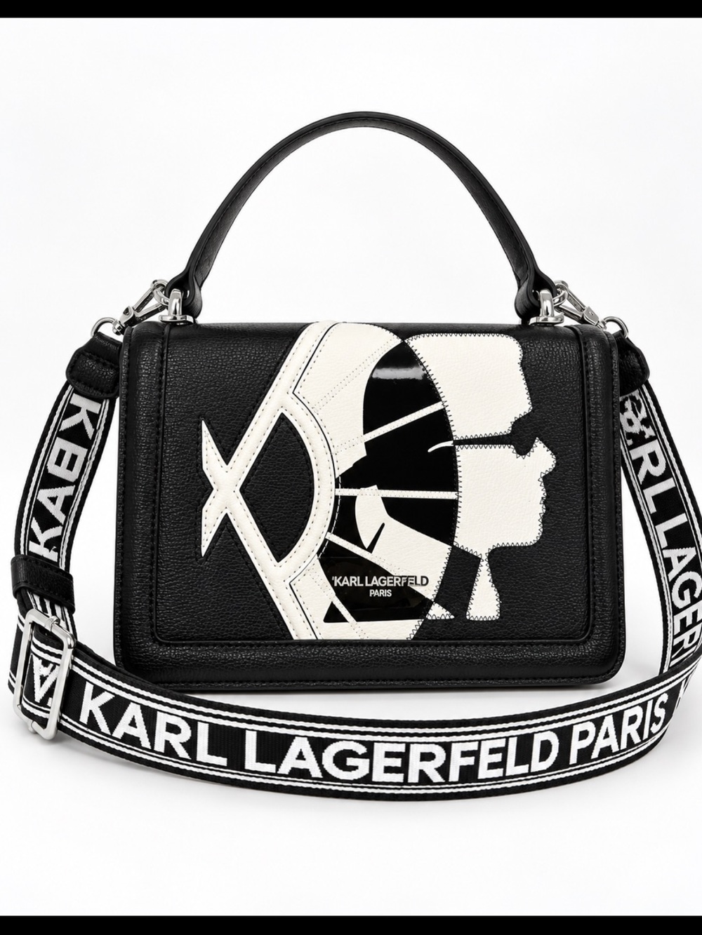 KARL LAGERFELD Paris Black & White Graphic Crossbody Satchel Bag NWT $248 rare!